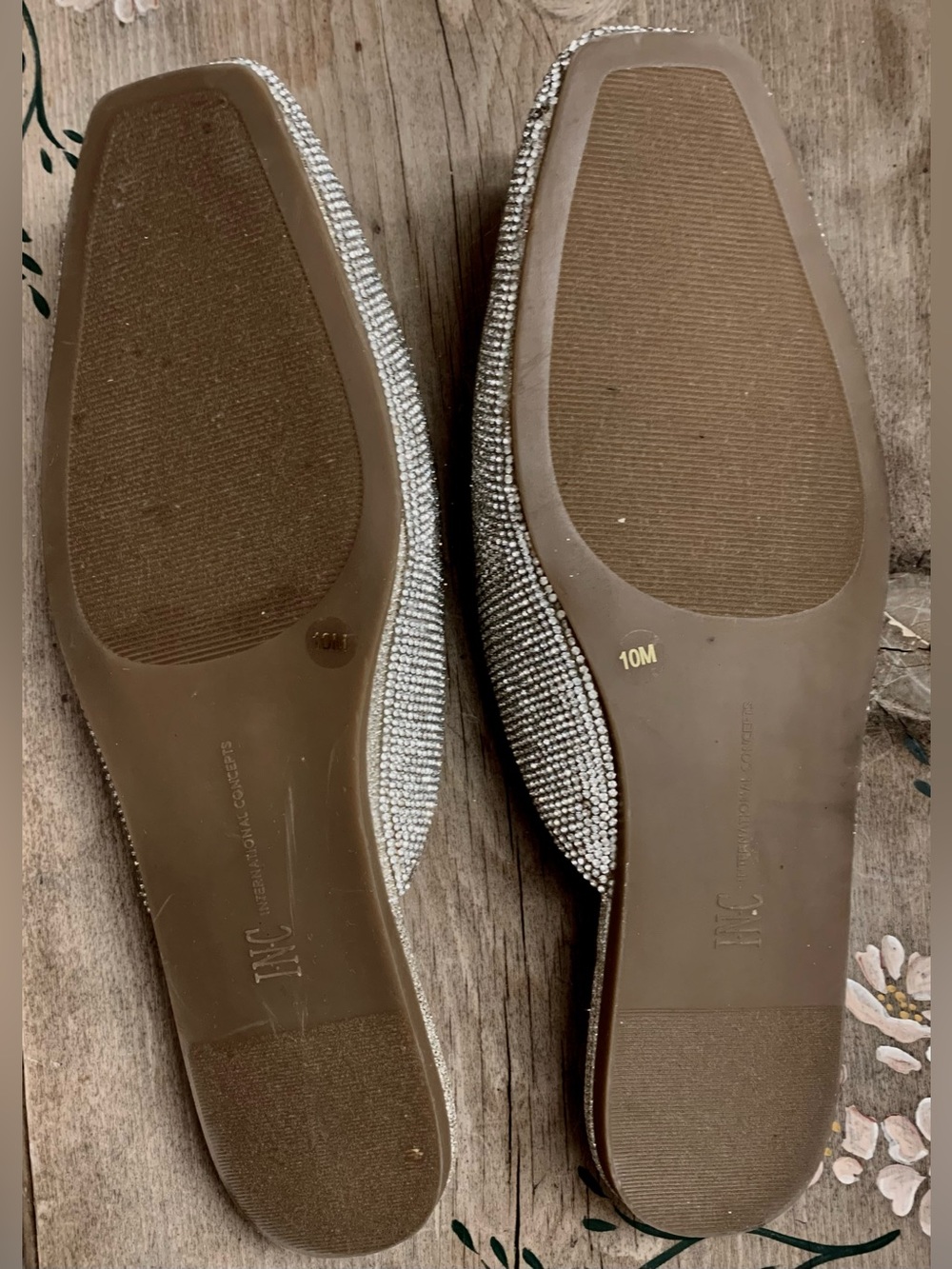 INC International Concepts Silver Rhinestone Slip-On Mules - Picture 3 of 13